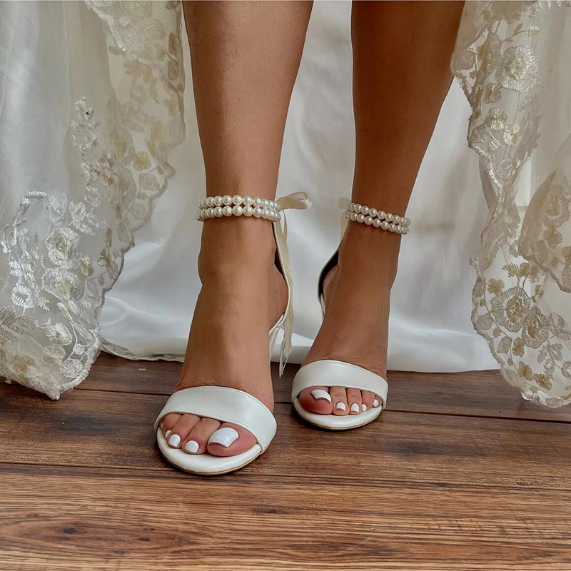 Adiffu Women's High-heeled Wedding Shoes White Sandals