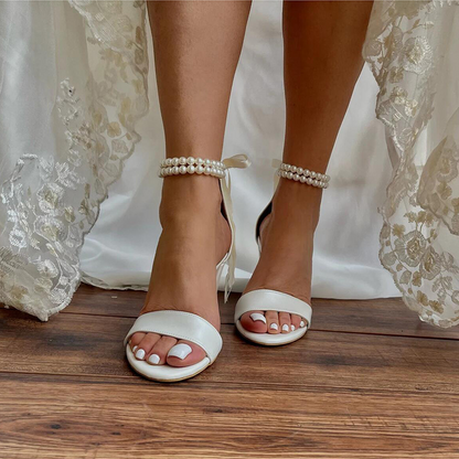 Adiffu Women's High-heeled Wedding Shoes White Sandals