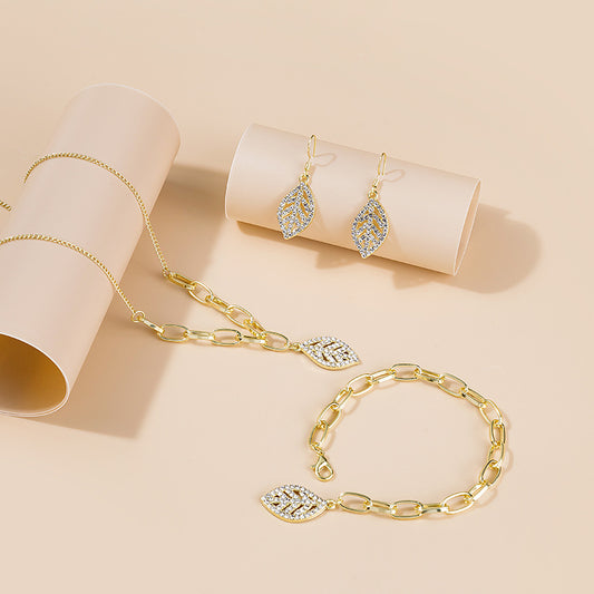 Adiffu Exquisite Leaf Necklace Earrings Bracelet Jewelry Set