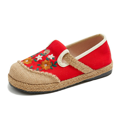 Adiffu Women's Flat Low Top Embroidered Flats Linen Casual Shoes Embroidered Shoes