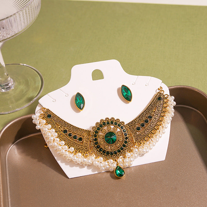 Adiffu Vintage U-shaped Earrings Necklace Set