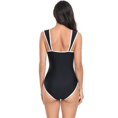 Adiffu Stylish Sexy Solid Color Sleeveless One-piece Swimsuit-Black