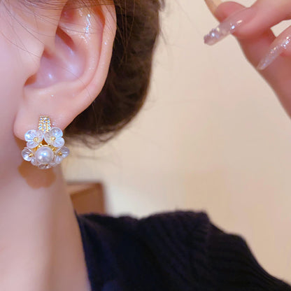 Adiffu Chic Cluster Artificial Pearl Flower Earrings
