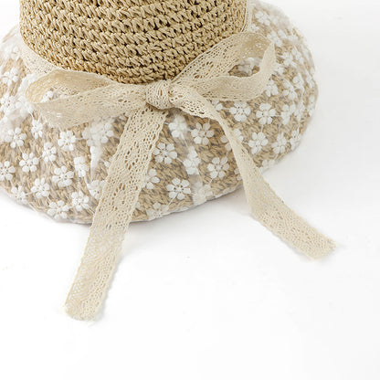 Adiffu Sweet Flower Lace Woven Straw Hat