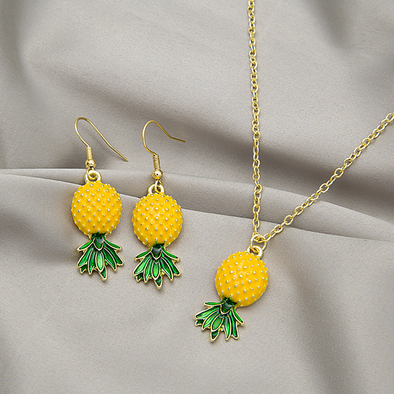 Adiffu Fresh Fruit Pineapple Earrings Necklace Set