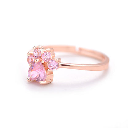 Adiffu Cute Cat Paw Cat Footprint Opening Adjustable Ring