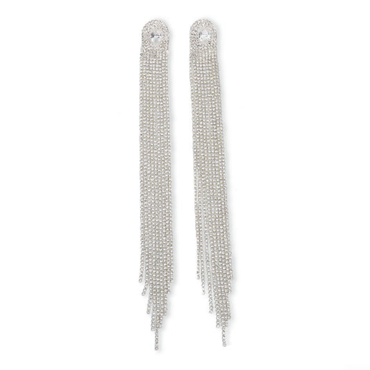 Crystal Geometric Tassel Drop Earrings – Full Pave Rhinestone Statement Jewelry