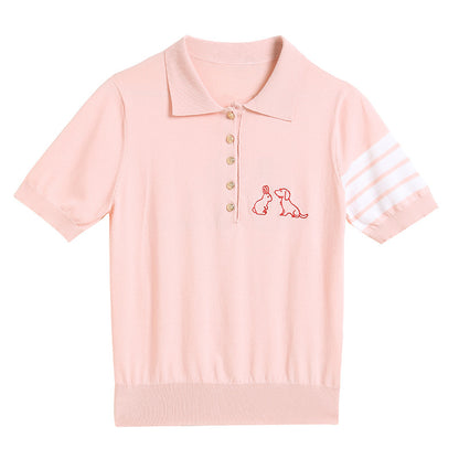 Preppy Style Lapel Short-sleeved T-shirt Knit