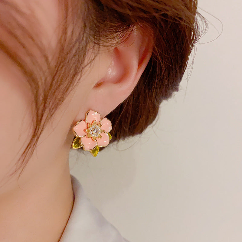 Fresh Sweet Pink Dripping Pearl Flower Stud Earrings