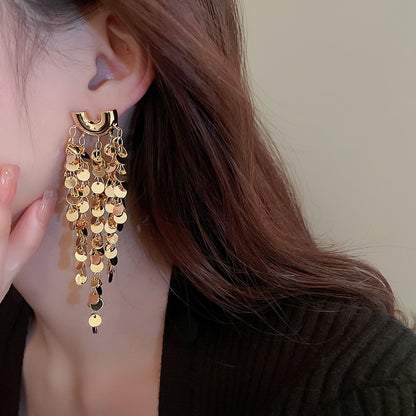 Personalized U-shaped Sequined Tassel Earrings