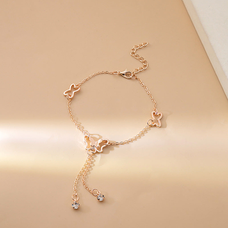 Exquisite Hollow Butterfly Diamond Fringed Anklet