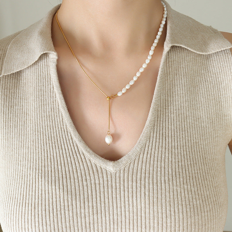 Adiffu French Fresh Water Pearl Adjustable Fringe Pendant Necklace