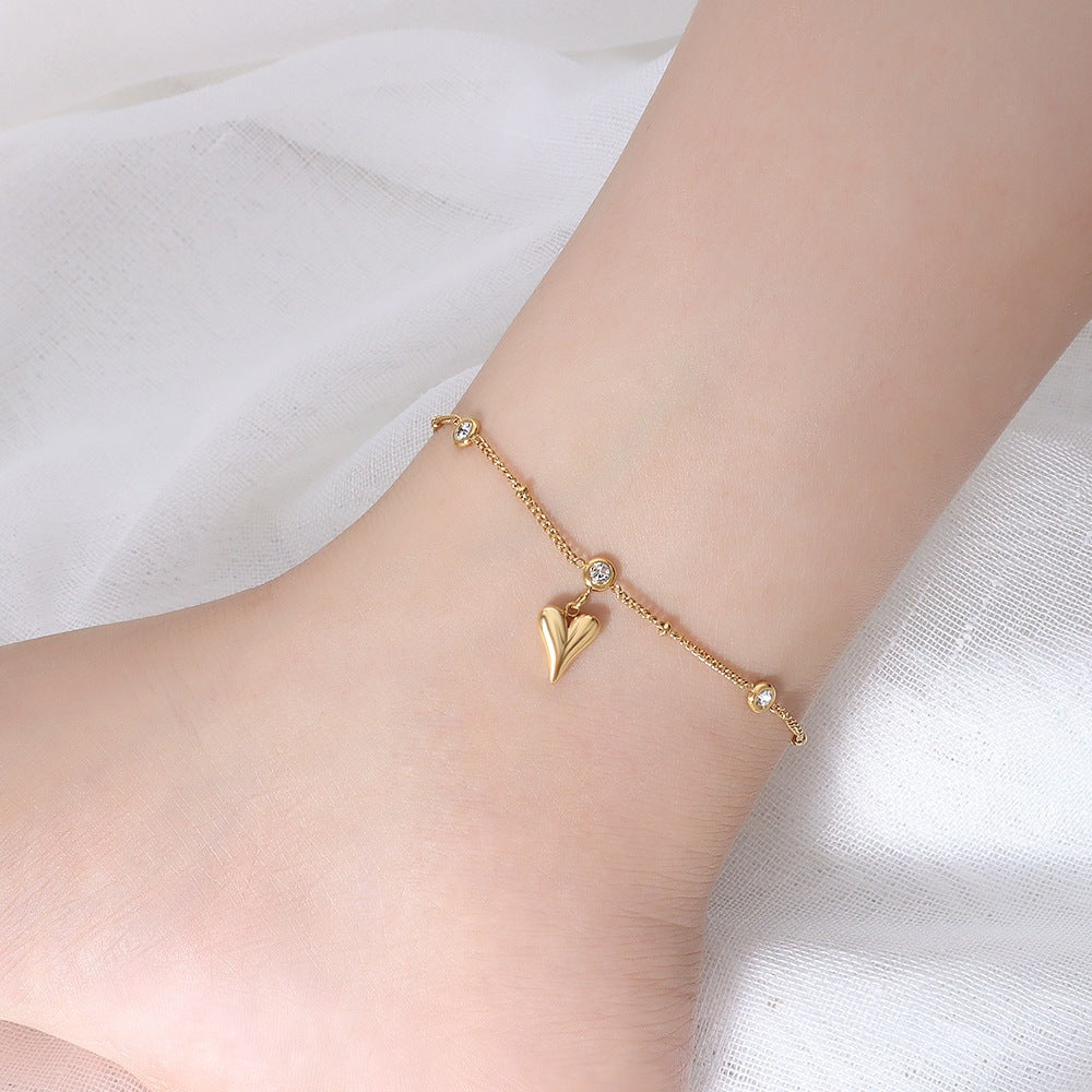 Adiffu Zircon Peach Heart Pendant Anklet
