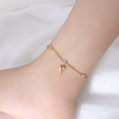 Adiffu Zircon Peach Heart Pendant Anklet