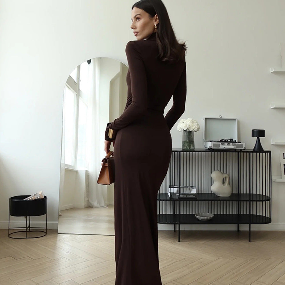 Adiffu Stylish Lace-up Slim Dress With High Slit