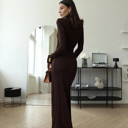Adiffu Stylish Lace-up Slim Dress With High Slit