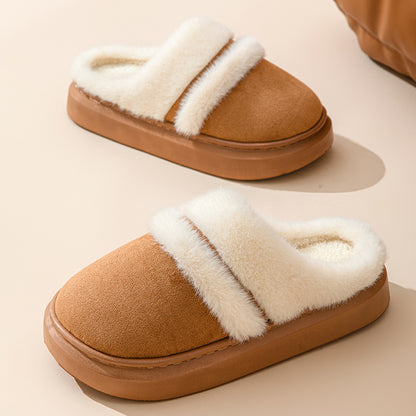Adiffu Winter Indoor Home Warm Plush Thick Soled Cotton Slippers For Women