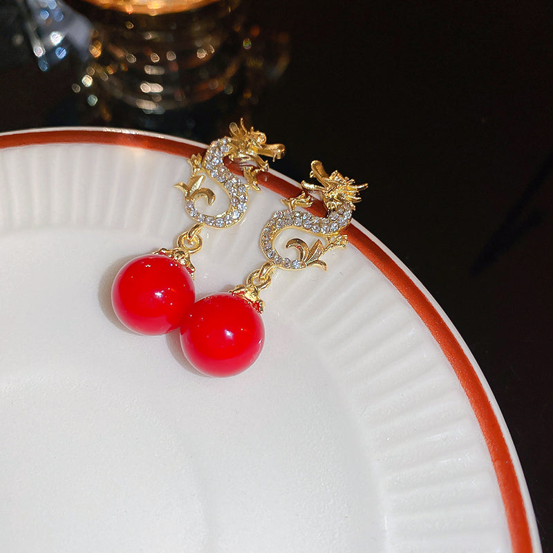 Adiffu Dragon Artificial Pearl Earrings