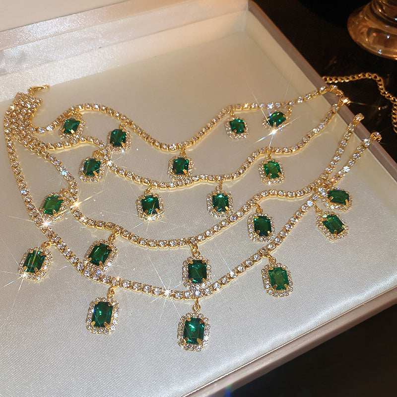 Adiffu Women's Emerald Collarbone Necklace