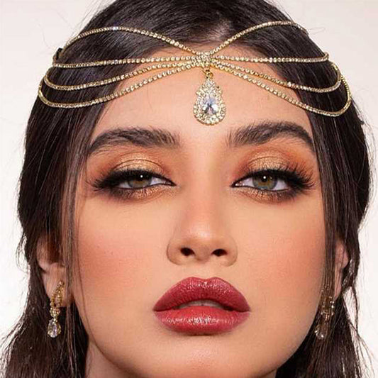 Adiffu Boho Chic Water Drop Sparkling Rhindiamonds Bridal Hair Chain