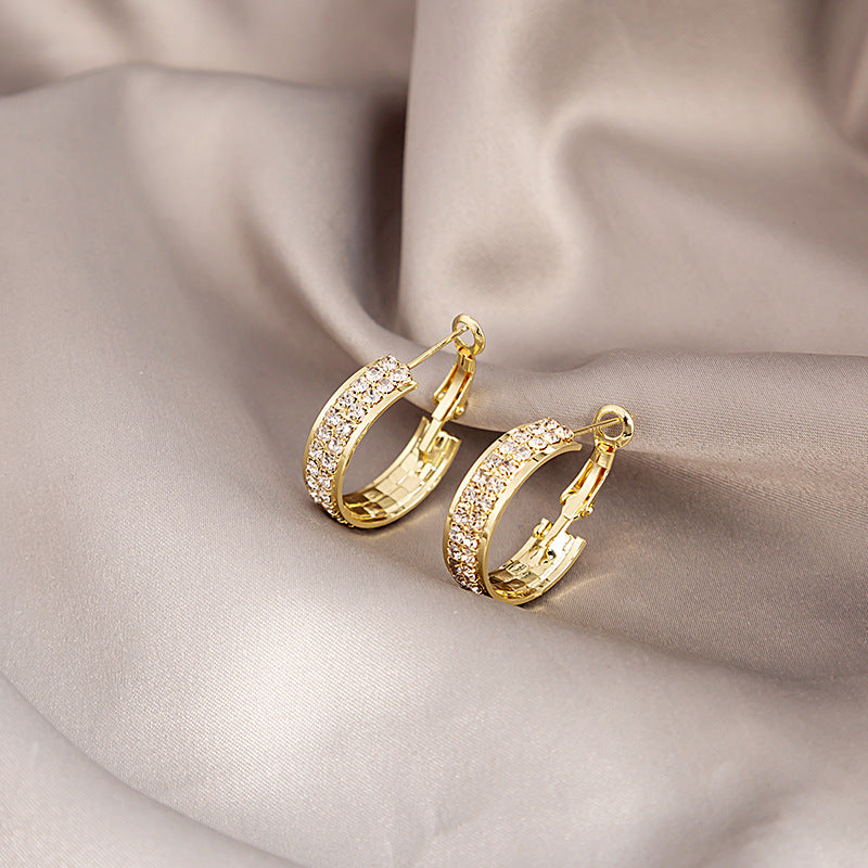 High-end C-shaped Full Diamond Earrings