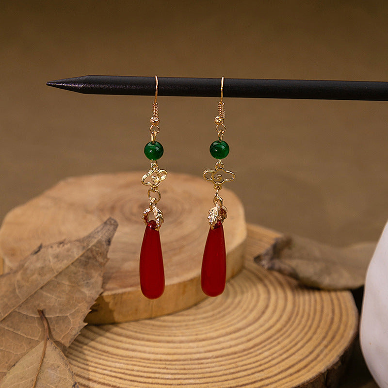 Adiffu Antique Red Water Drop Earrings