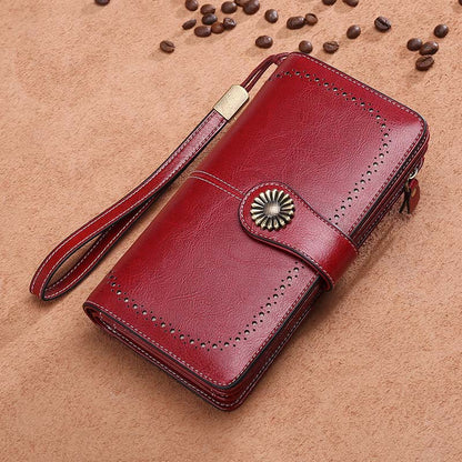 Adiffu Women's Anti-magnetic Purse Cowhide Wallet Large Capacity Clutch Bag
