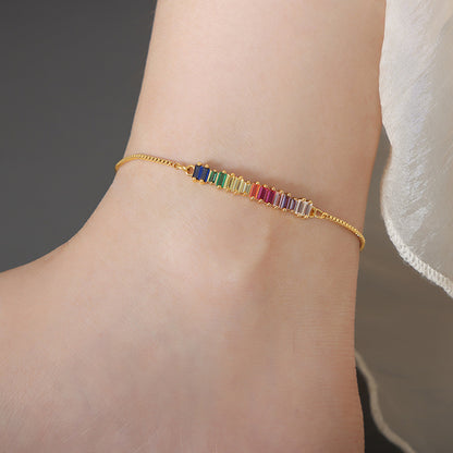 Adiffu Geometric Snake Bone Chain Colorful Zircon Ankle Chain