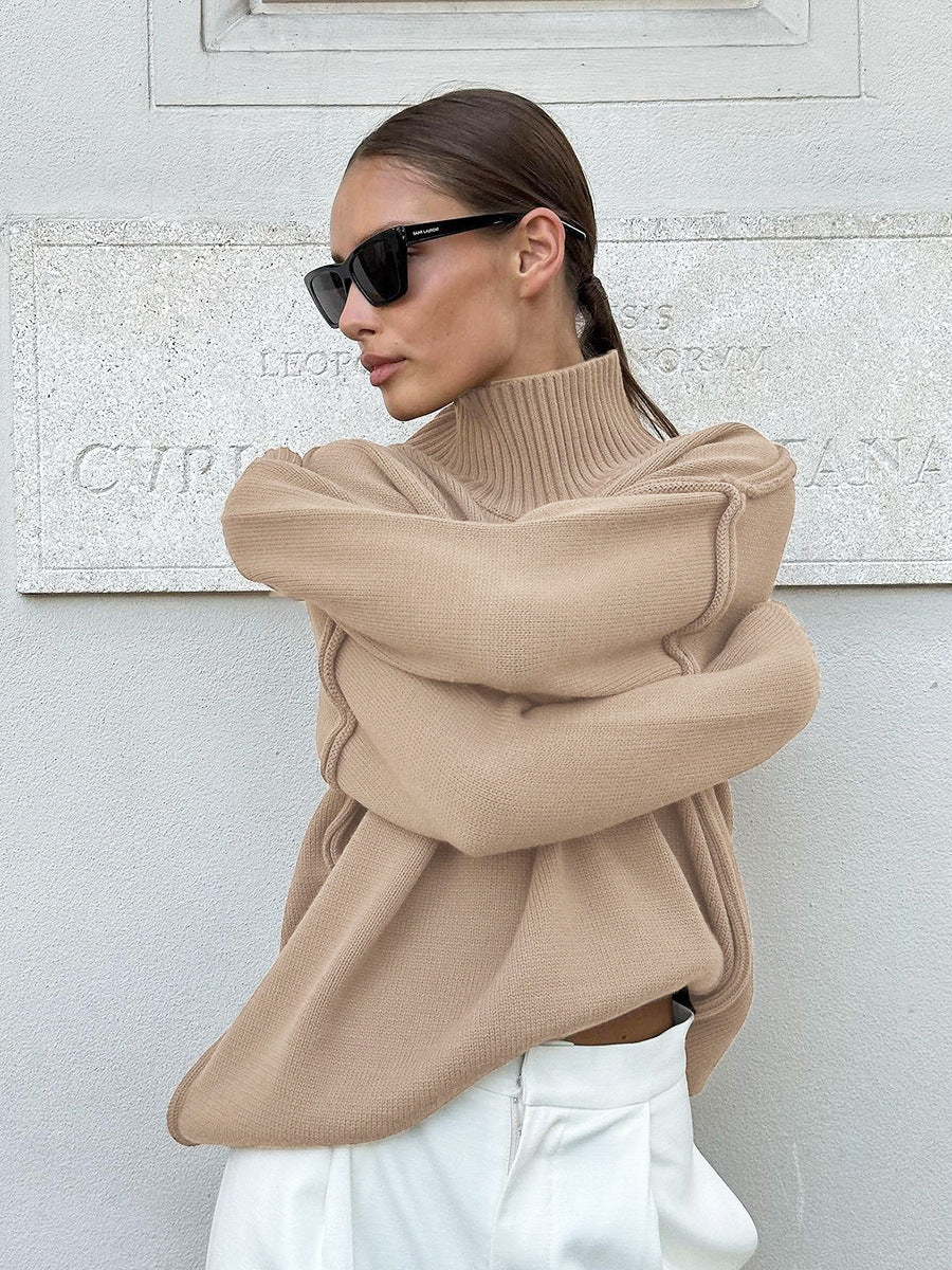 Adiffu Loose Comfortable Turtleneck Knit Pullover Sweater