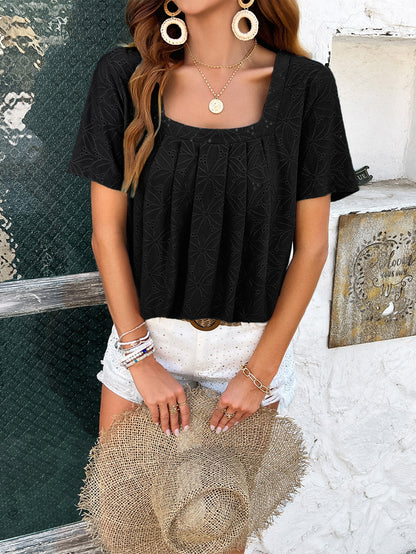 Adiffu Knitted Short-sleeved Top-Black