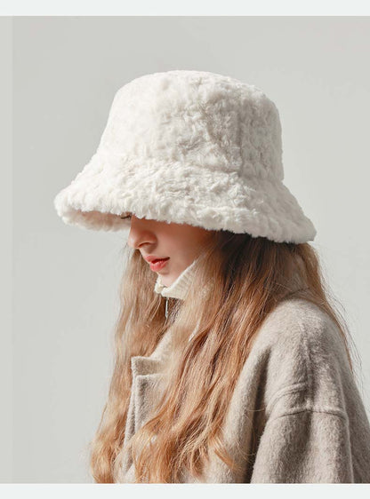 Adiffu Women's Warm Winter Bucket Hat Fluffy Hat