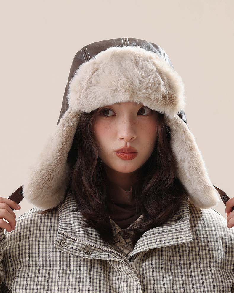 Adiffu Vintage Leather And Fleece Flight Hat