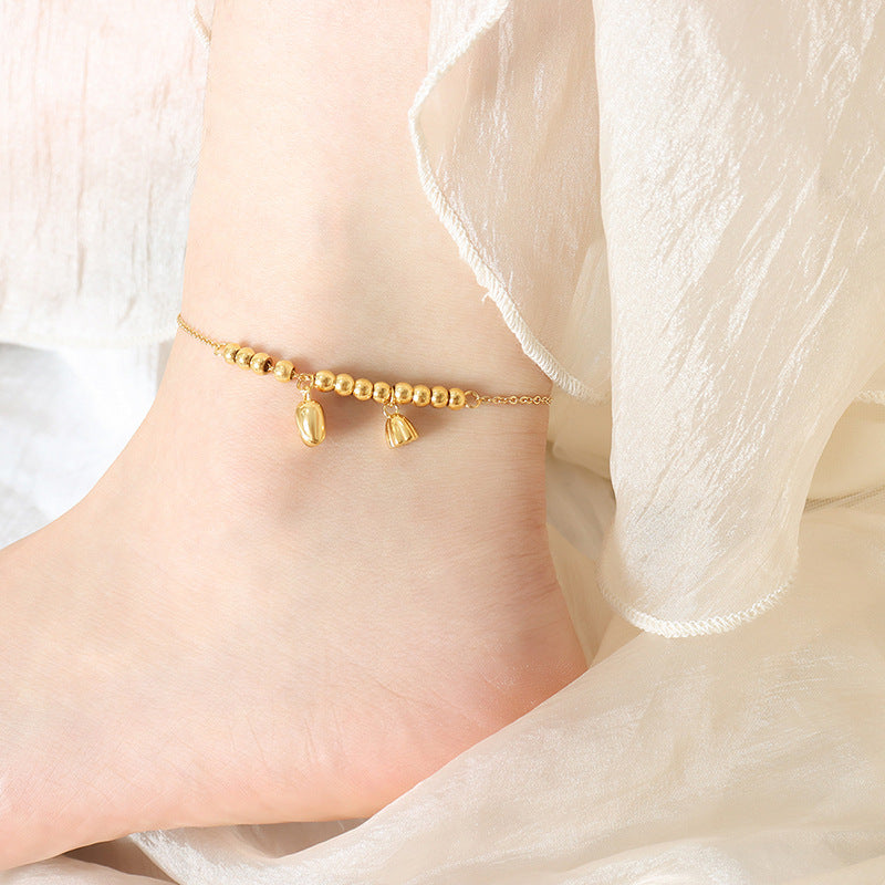 Adiffu Retro Palace Style Lotus Flower Beads Golden Anklet