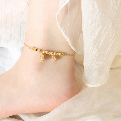 Adiffu Retro Palace Style Lotus Flower Beads Golden Anklet