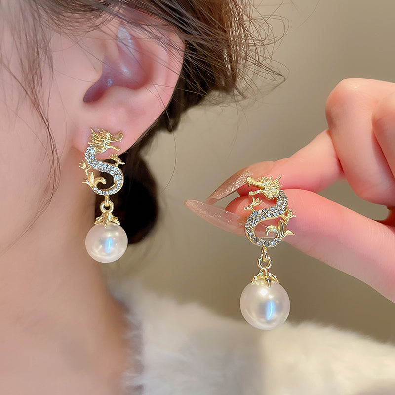 Adiffu Dragon Artificial Pearl Earrings