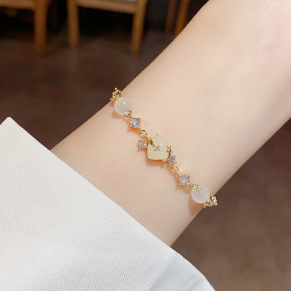 Adiffu French Light Luxury Exquisite Zircon Love Bracelet