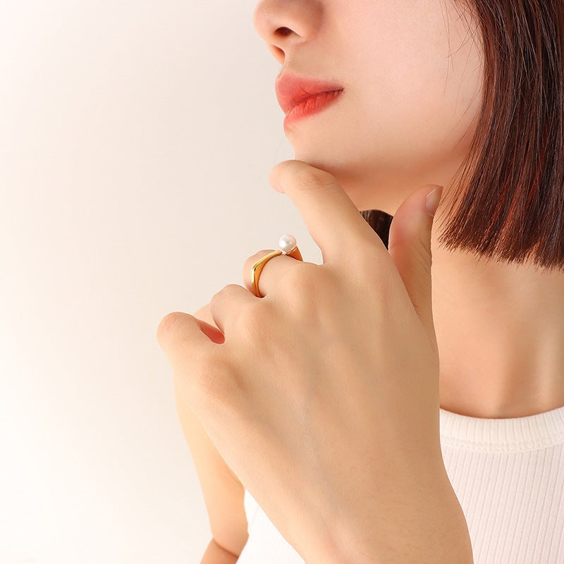 Adiffu Vintage Fashion Imitation Pearl Open Ring