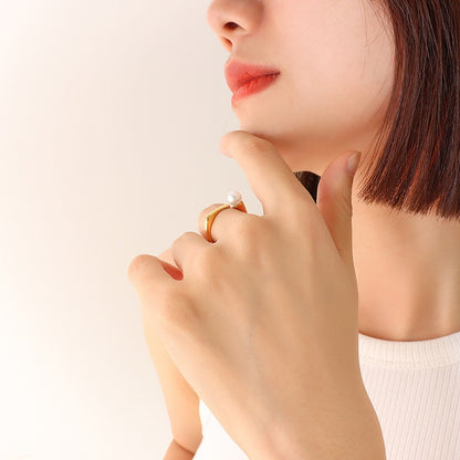 Adiffu Vintage Fashion Imitation Pearl Open Ring