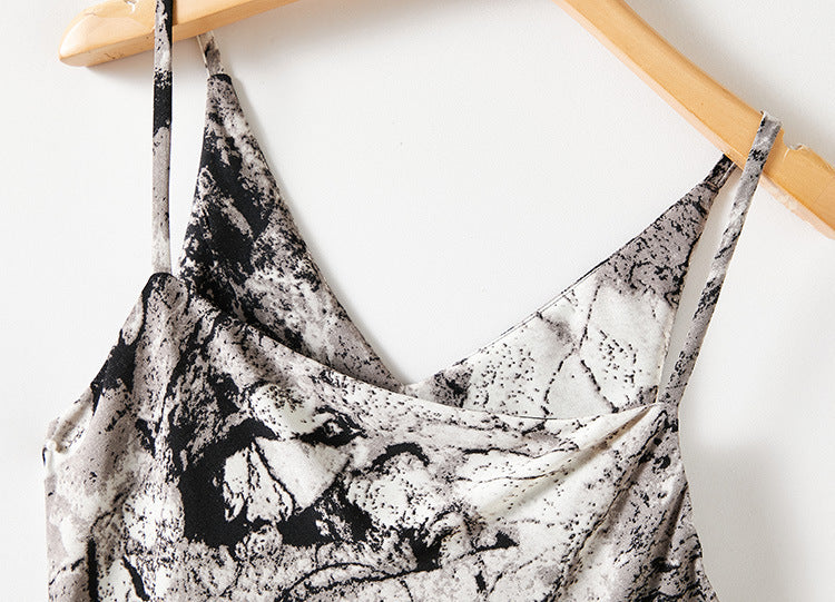 Adiffu Art Ink Style Print Halter Dress