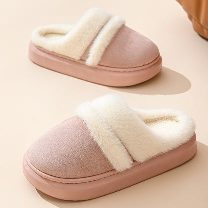 Adiffu Winter Indoor Home Warm Plush Thick Soled Cotton Slippers For Women
