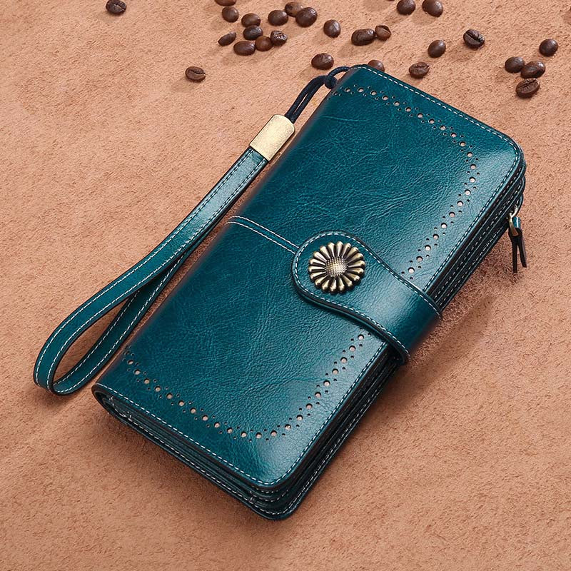 Adiffu Women's Anti-magnetic Purse Cowhide Wallet Large Capacity Clutch Bag