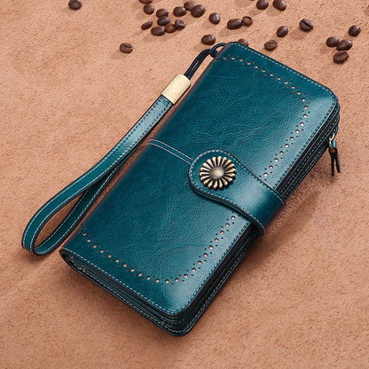 Adiffu Women's Anti-magnetic Purse Cowhide Wallet Large Capacity Clutch Bag