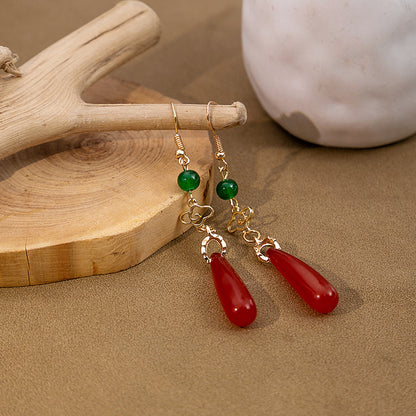 Adiffu Antique Red Water Drop Earrings