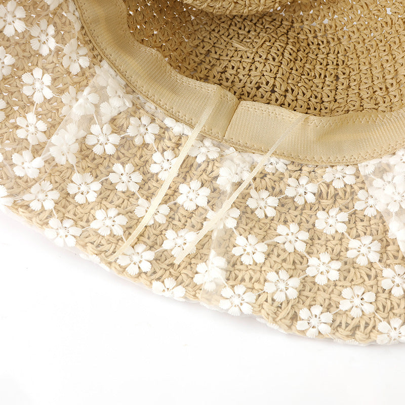 Adiffu Sweet Flower Lace Woven Straw Hat
