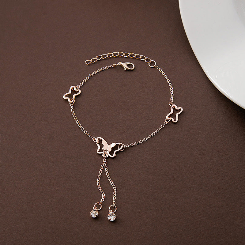 Exquisite Hollow Butterfly Diamond Fringed Anklet