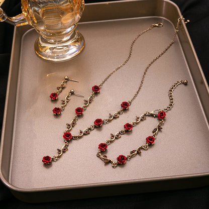 Adiffu Vintage Romantic Red Rose Jewelry Set