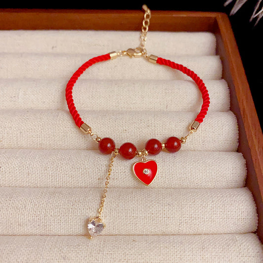 Adiffu Festive Garnet Red Love Bracelet