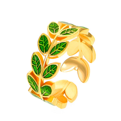 Adiffu Green Leaf Geometric Opening Ring