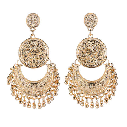 Adiffu Vintage Hollow Crescent Tassel Earrings