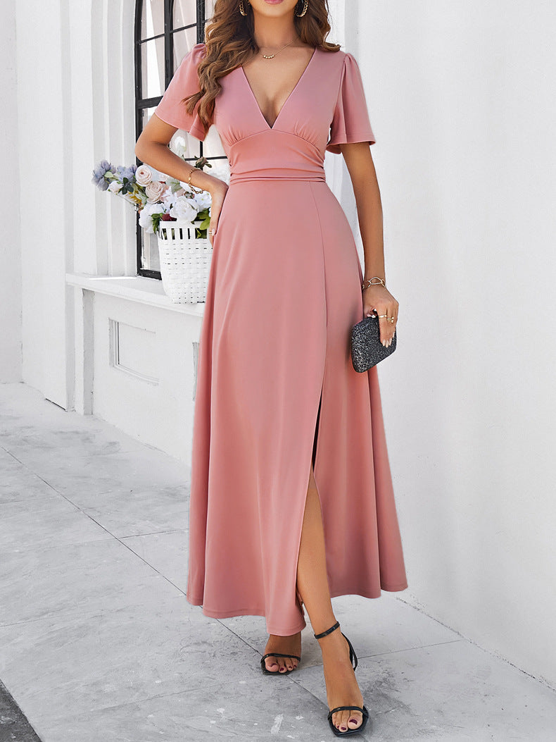 Adiffu Elegant Slim-fit V-neck Dress